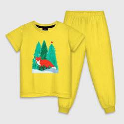 Пижама хлопковая детская Лиса в лесу и птичка, цвет: желтый