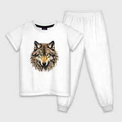 Пижама хлопковая детская Бурый волк, цвет: белый