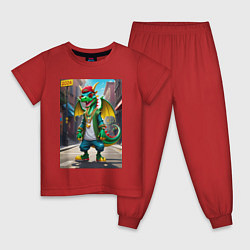 Пижама хлопковая детская Дракон-репер 2024, цвет: красный