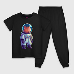 Пижама хлопковая детская Капибара бравый космонавт, цвет: черный