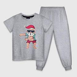 Пижама хлопковая детская Dabbing Santa, цвет: меланж