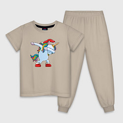 Пижама хлопковая детская Санта единорог, цвет: миндальный