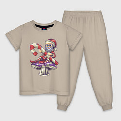 Пижама хлопковая детская Санта на грибке, цвет: миндальный