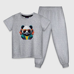Пижама хлопковая детская Стильная панда в очках, цвет: меланж