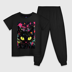 Пижама хлопковая детская Кот граффити, цвет: черный
