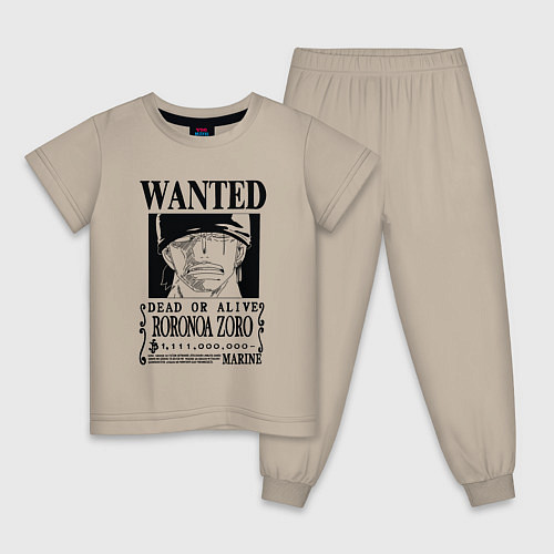Детская пижама Награда за голову Ророноа Зоро One Piece / Миндальный – фото 1