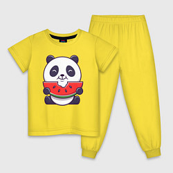 Пижама хлопковая детская Панда ест арбуз, цвет: желтый