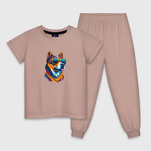 Детская пижама Собака в модных очках / Пыльно-розовый – фото 1