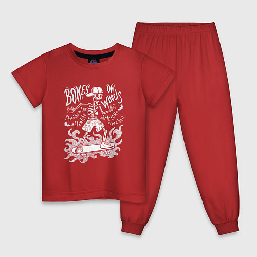 Детская пижама Скелет катается на скейте / Красный – фото 1
