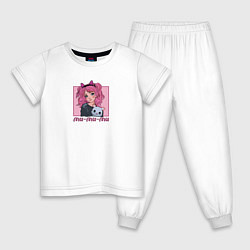 Пижама хлопковая детская Девочка с игрушкой розовый конфетный, цвет: белый