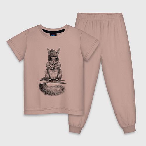 Детская пижама Белка модная в очках и шапке / Пыльно-розовый – фото 1