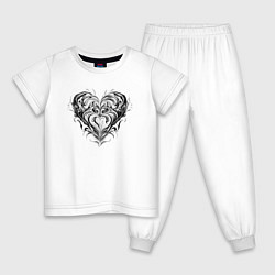 Пижама хлопковая детская Сердце узоры, цвет: белый