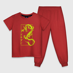 Пижама хлопковая детская Тату с драконом, цвет: красный
