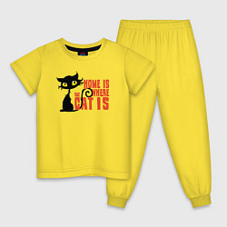 Пижама хлопковая детская Дом там где котик, цвет: желтый