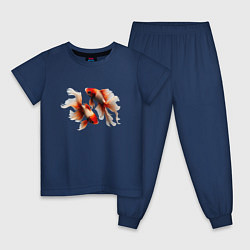 Пижама хлопковая детская Красные рыбки, цвет: тёмно-синий