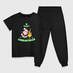 Пижама хлопковая детская Дед мороз елка, цвет: черный