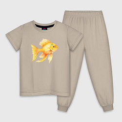 Пижама хлопковая детская Желтая золотая рыбка - акварель, цвет: миндальный
