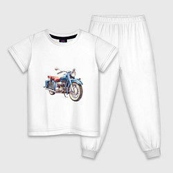 Пижама хлопковая детская Ретро мотоцикл олдскул, цвет: белый