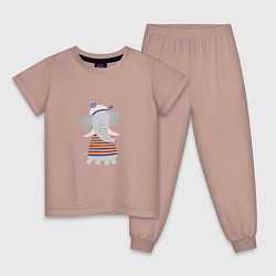 Пижама хлопковая детская Слоник-моряк, цвет: пыльно-розовый