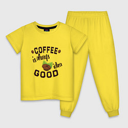 Пижама хлопковая детская Кофе хорошая идея, цвет: желтый