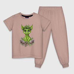 Детская пижама Зелёный дракончик в сосновых шишках