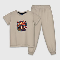 Пижама хлопковая детская Сказочные грибы, цвет: миндальный