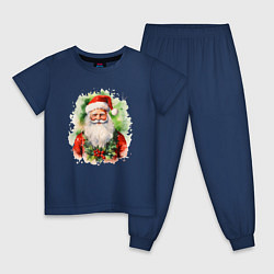 Пижама хлопковая детская Бородатый Санта, цвет: тёмно-синий