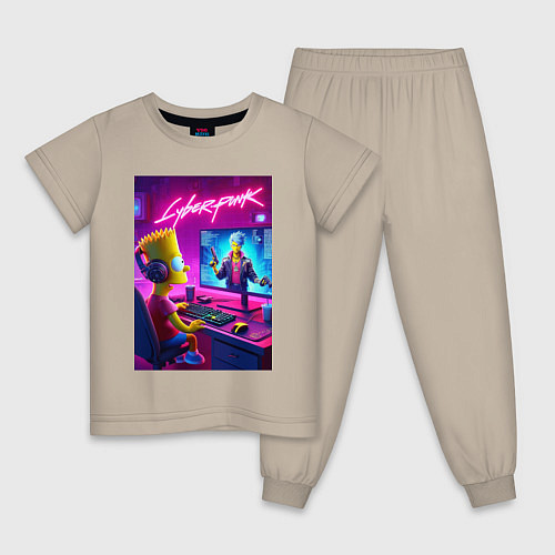 Детская пижама Gamer Bart - cyberpunk / Миндальный – фото 1