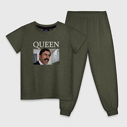Пижама хлопковая детская Queen - Mimino мем, цвет: меланж-хаки