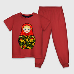 Пижама хлопковая детская Матрёшка в хохломской росписи, цвет: красный