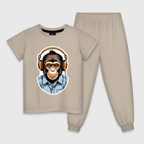 Детская пижама Портрет обезьяны в наушниках / Миндальный – фото 1