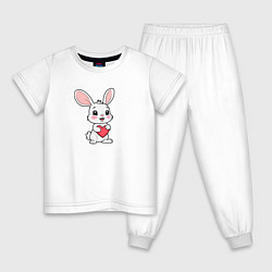 Пижама хлопковая детская Белый зайчик с сердечком, цвет: белый
