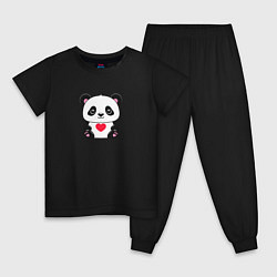 Пижама хлопковая детская Малыш панды с сердечком, цвет: черный