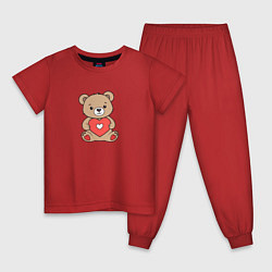 Пижама хлопковая детская Медвежонок с сердечком, цвет: красный