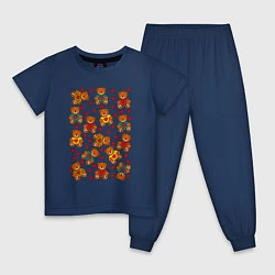 Пижама хлопковая детская Мишки в цветных свитерах и сердечки, цвет: тёмно-синий