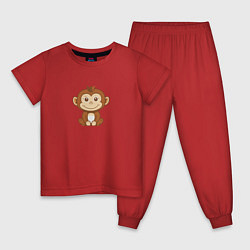 Пижама хлопковая детская Маленькая обезьяна, цвет: красный