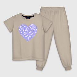 Пижама хлопковая детская Сиреневое сердце в пятнышках, цвет: миндальный
