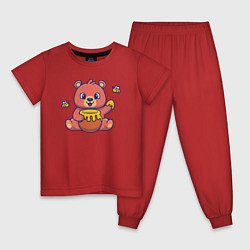 Пижама хлопковая детская Мишка с горшком мёда, цвет: красный
