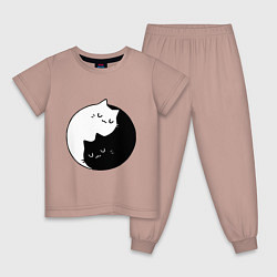 Пижама хлопковая детская Кошачий ин янь, цвет: пыльно-розовый