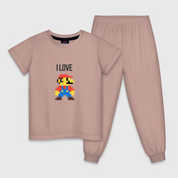 Пижама хлопковая детская Super mario bros - i love mario, цвет: пыльно-розовый