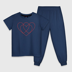Пижама хлопковая детская Контурные три сердца сливые в одно, цвет: тёмно-синий