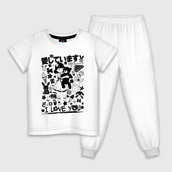 Пижама хлопковая детская MoMo - девочка с плюшевым медведем 1, цвет: белый