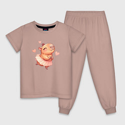 Пижама хлопковая детская Капибара девочка, цвет: пыльно-розовый