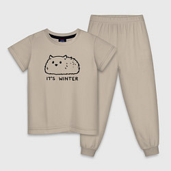 Пижама хлопковая детская Cat its winter, цвет: миндальный