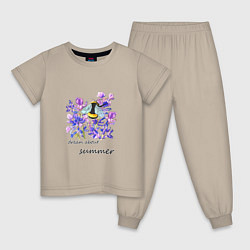 Пижама хлопковая детская Шмель в лаванде-мечтая о лете, цвет: миндальный