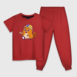 Пижама хлопковая детская Строитель бобёр, цвет: красный