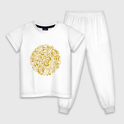 Пижама хлопковая детская Золотые узоры гжель, цвет: белый