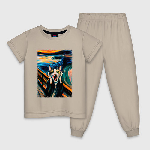 Детская пижама Крик кота - пародия нейросети / Миндальный – фото 1