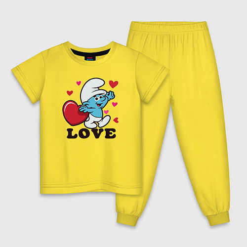 Детская пижама Смурфик на День святого Валентина / Желтый – фото 1