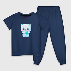 Пижама хлопковая детская Белый полярный медвежонок, цвет: тёмно-синий